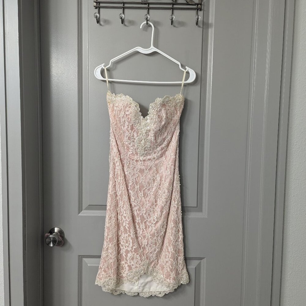 Beaded Pink Lace Sweetheart Dress